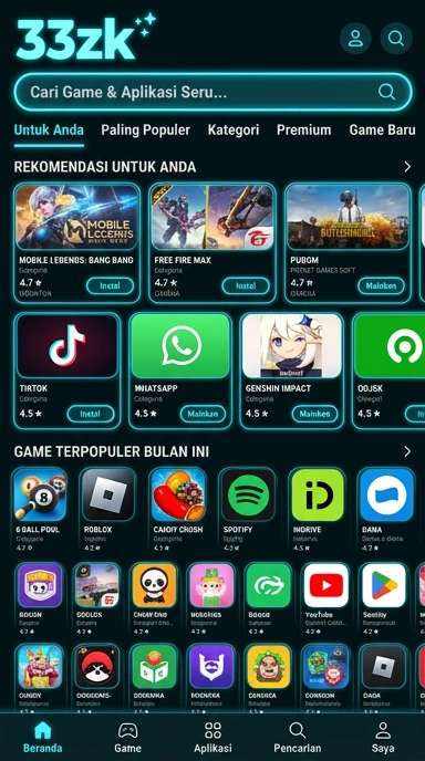 Tampilan katalog aplikasi 33zk
