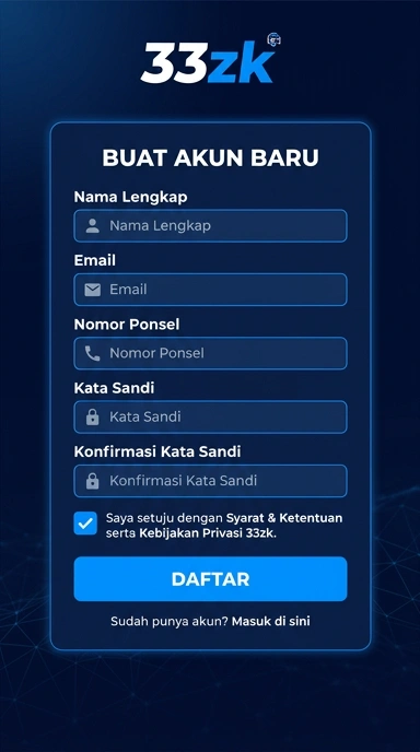 Tampilan halaman daftar 33zk