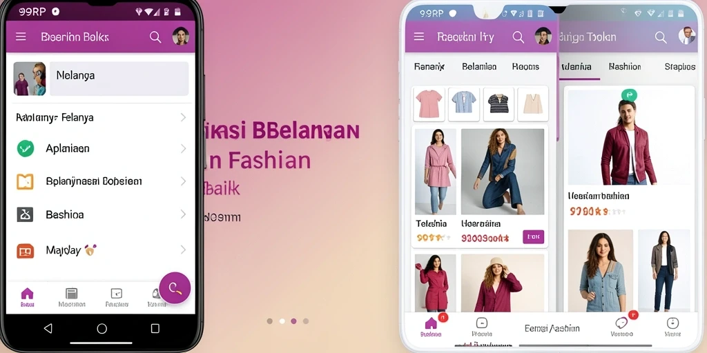Screenshot antarmuka aplikasi 99RP untuk belanja fashion.